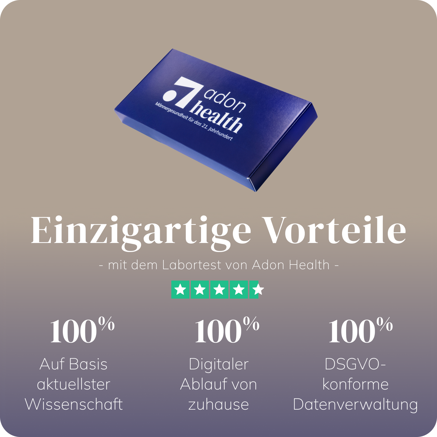 Adon Health Testkit mit Vorteilen: wissenschaftlich fundiert, digitaler Ablauf, DSGVO-konforme Datenverarbeitung