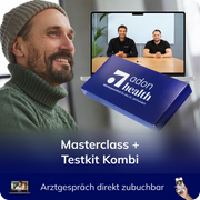 Mann nutzt das Testosteron Kombipaket von Adon Health mit Masterclass und Heimtestkit – Arztgespräch optional zubuchbar