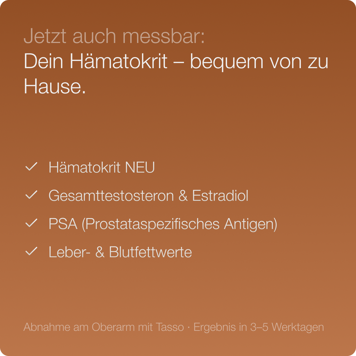 Hämatokrit jetzt von zu Hause messbar, zusammen mit Testosteron, Estradiol, PSA, Leber- und Blutfettwerten